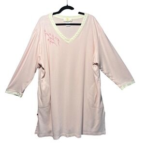 Stan Herman Vintage Pink‎ Sleep Shirt Nightshirt Embroidered V-Neck Size 2X